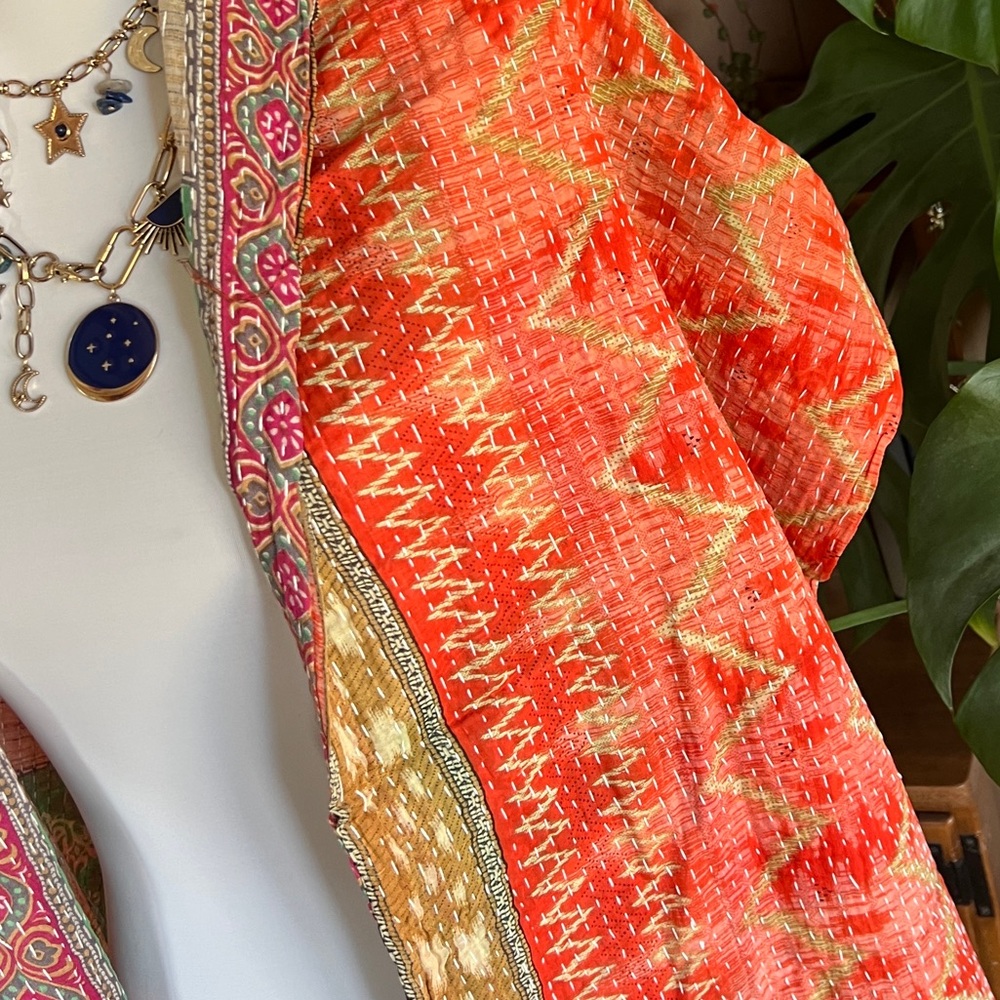 Kantha Vibrant Multicolor Scarf Wrap Shrug or Table Runner Decor NWOT - Picture 11 of 13